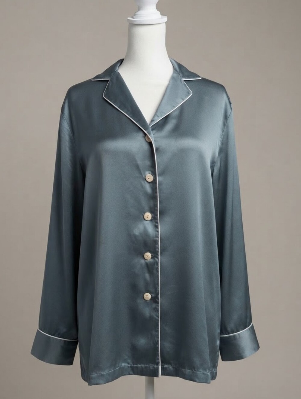 LILYSILK 100% Mulberry Silk Pajama Sleep Shirt Blouse Size M Steel Blue